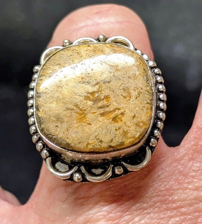 New Sterling silver square Jasper ring absolutely beautiful. size 8
