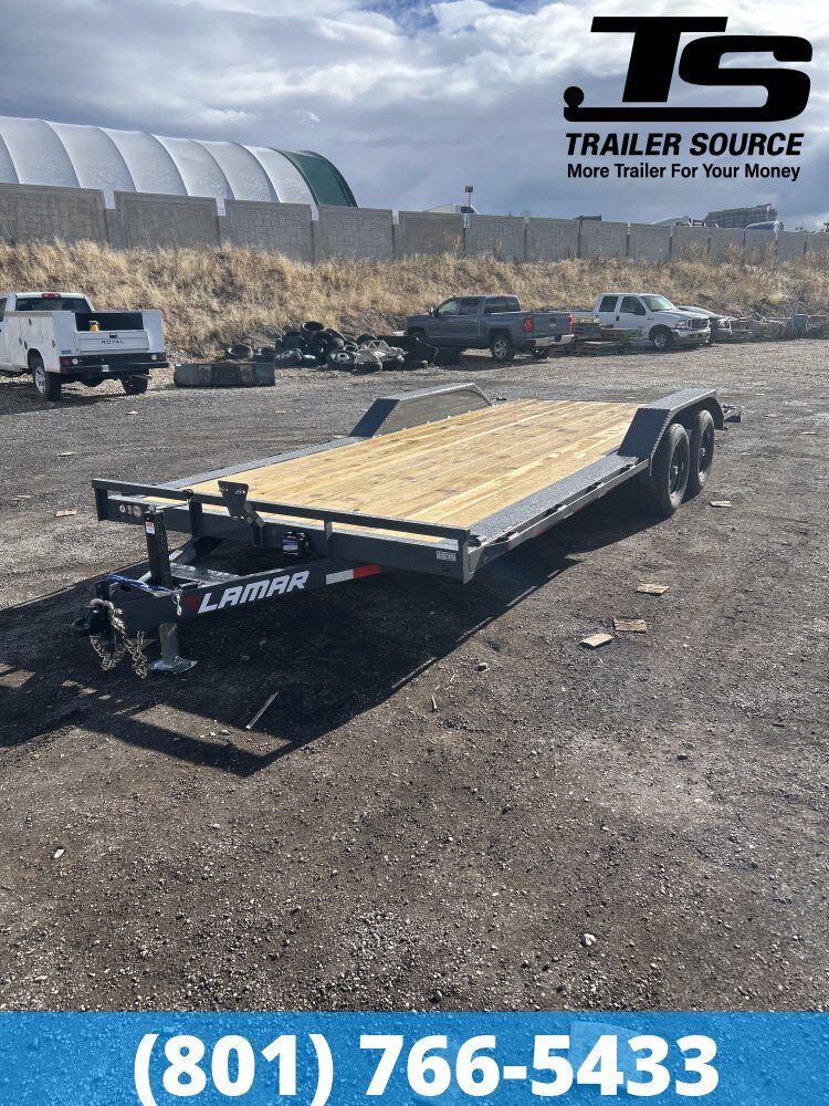 8.5x20 Lamar CC Wide Body w/ Drive Over Fenders Flatbed Car Hauler Trailer - 10K GVWR - D-Rings