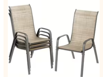 Set of 4 Outdoor Patio Dining Chairs, Stackable PVC-coated polyester Chairs with High Back, All-Weather Deck Chairs
