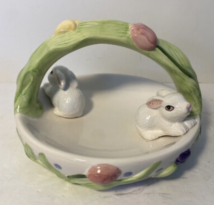 Easter Bunny Ceramic Candy Dish Basket