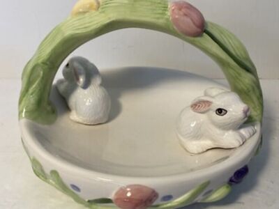 Easter Bunny Ceramic Candy Dish Basket