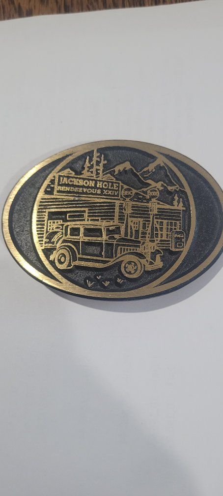 Jackson Hole Rendezvous XXIV year 2000  Dynabuckle Solid Brass Belt Buckle Vintage Gold Tone