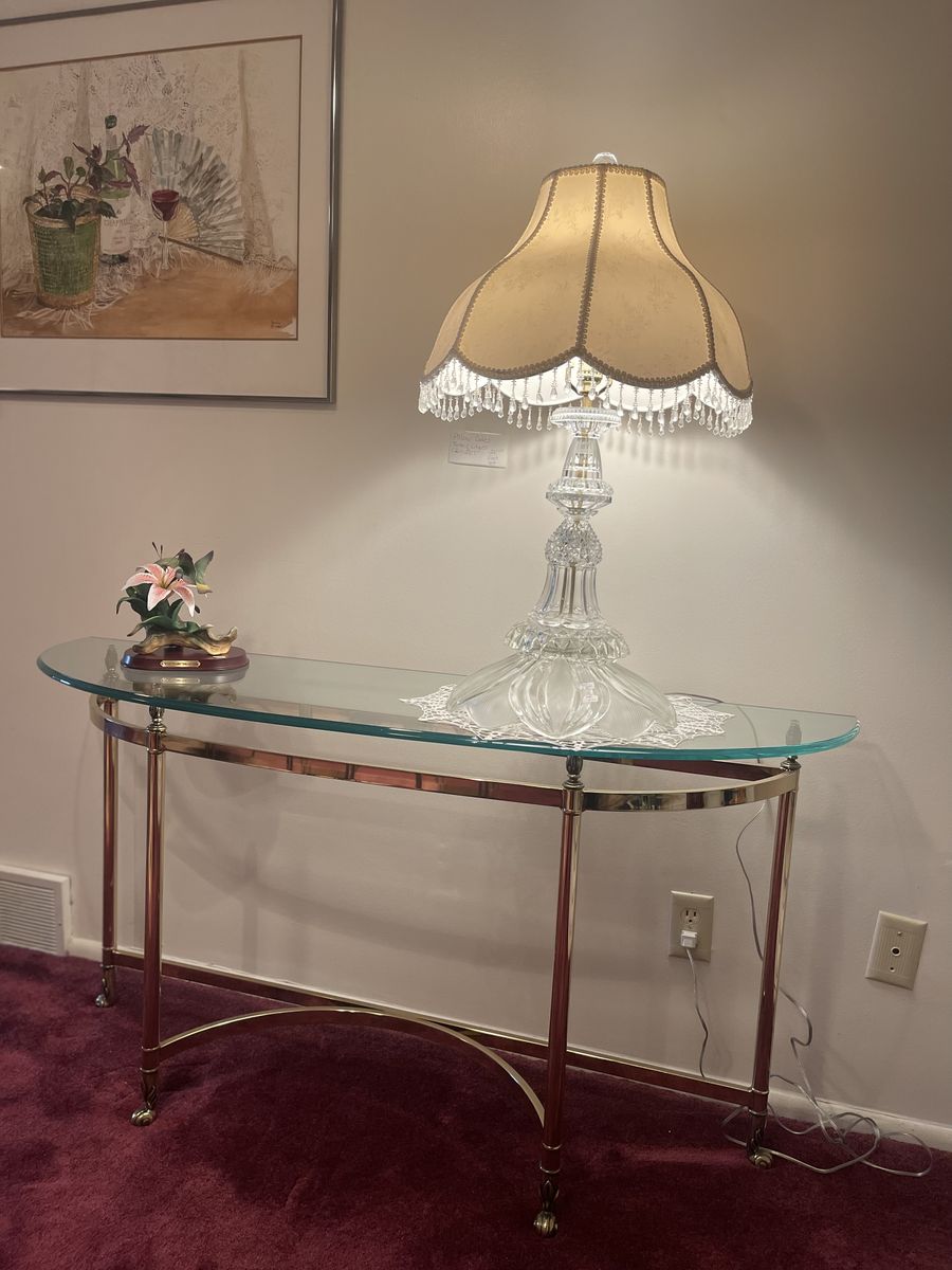 Beautiful Labarge Glass & Brass Sofa Table