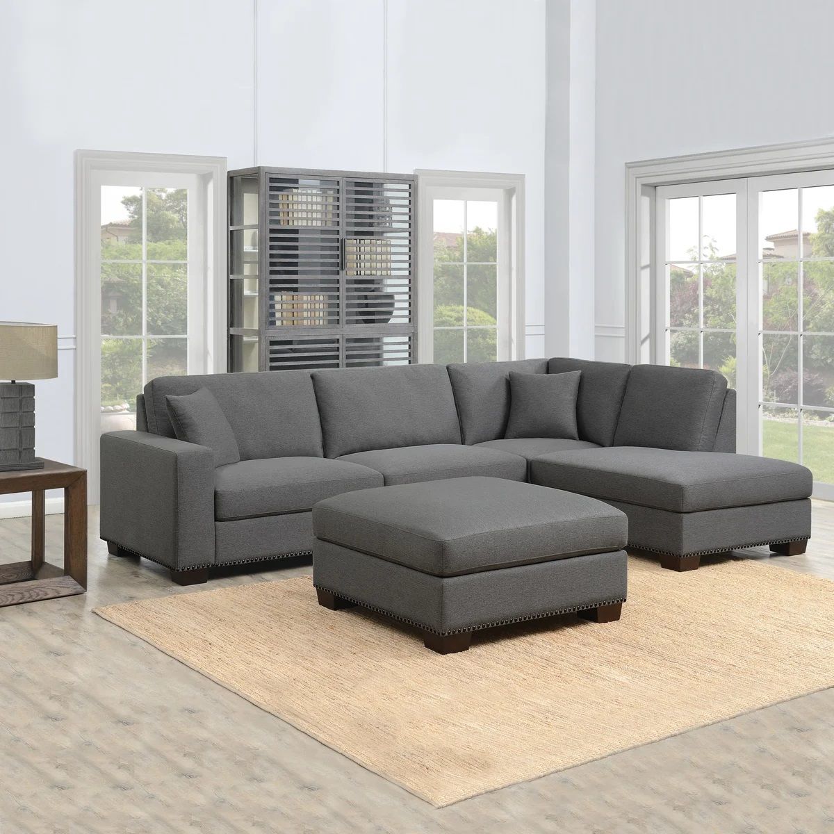 Thomasville Artesia Fabric Sectional with Ottoman Dark Gray 1355974 #86537