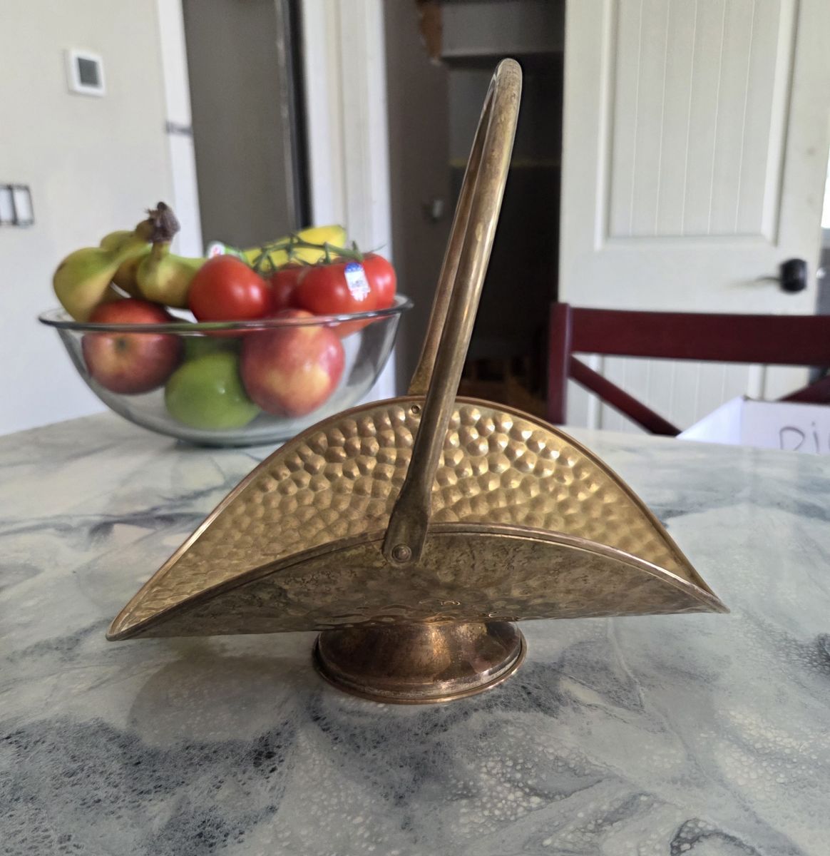 Vintage Hammered Brass Miniature Coal Scuttle / Sugar Scoop