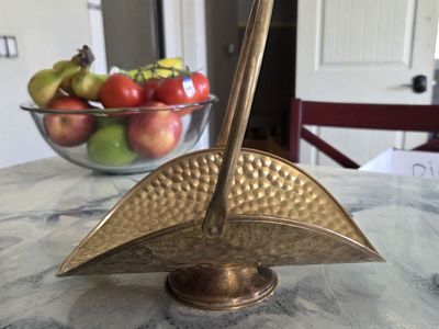 Vintage Hammered Brass Miniature Coal Scuttle / Sugar Scoop