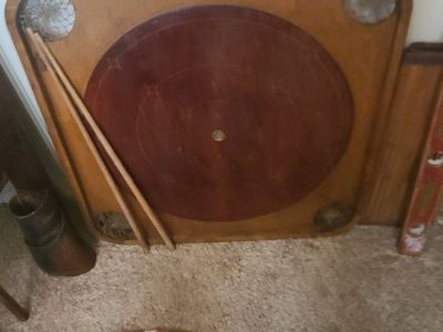 Antique Wooden Crokinole Board Game with Cues