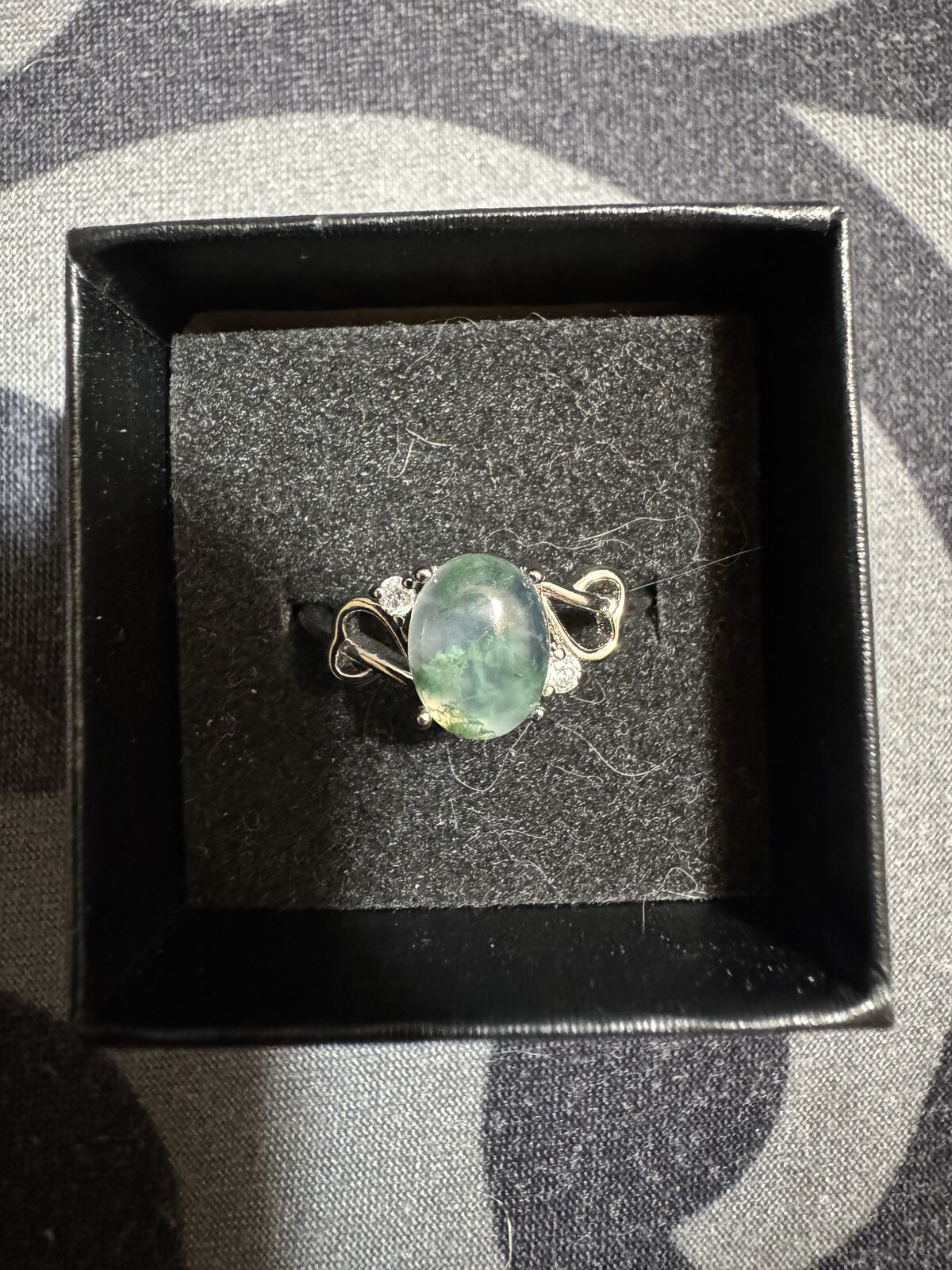 Moss Agate and White Sapphire 925 SS Ring