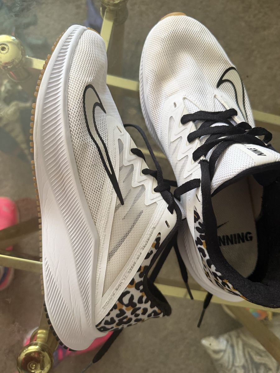 Nike Downshifter Running Shoes White Leopard Print Women's Size 8.5