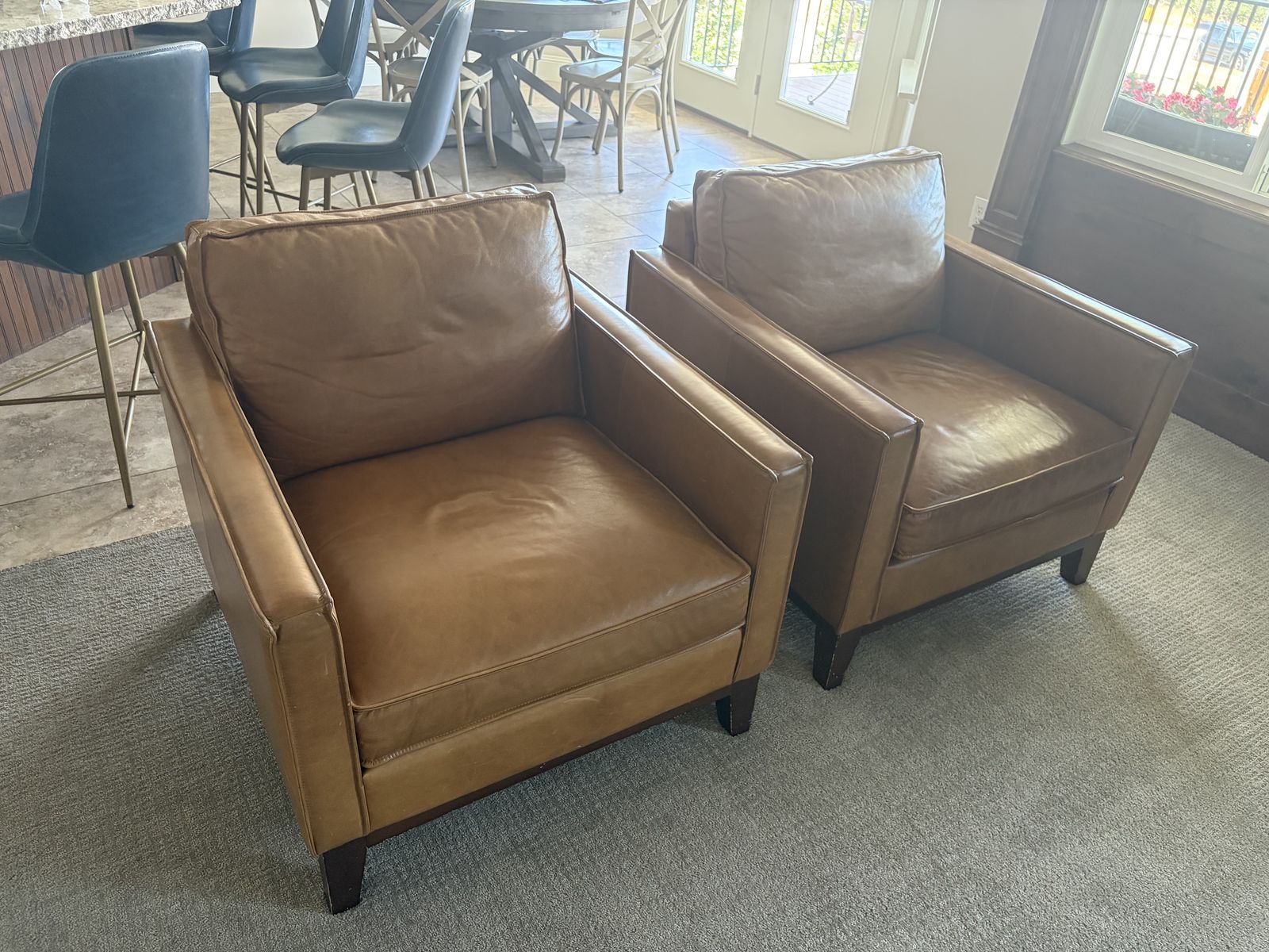 Pair of Cognac Brown Leather Club Chairs