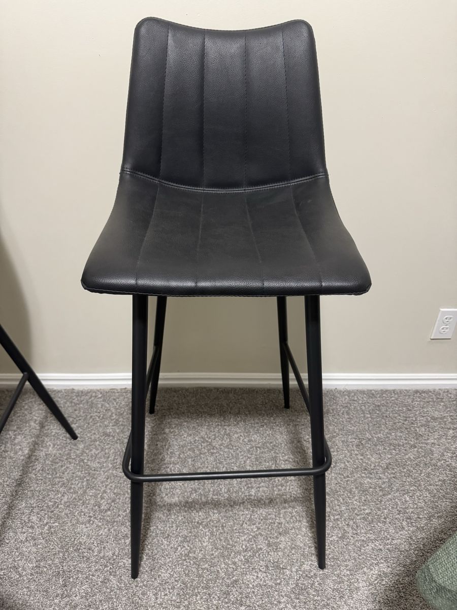 Modern Black Faux Leather Counter Stool Bar Height with Metal Legs - Set of 4
