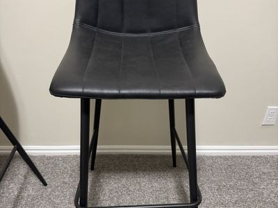 Modern Black Faux Leather Counter Stool Bar Height with Metal Legs - Set of 4