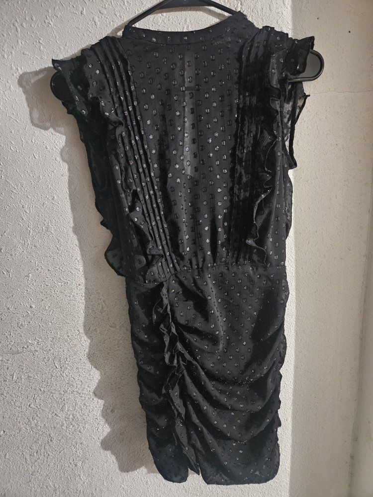 Express Black Sheer Polka Dot Ruffled Ruched Lined Mini Dress Size XSExpress black sheer polka dot mini dress, size XS.