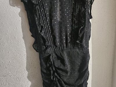 Express Black Sheer Polka Dot Ruffled Ruched Lined Mini Dress Size XSExpress black sheer polka dot mini dress, size XS.