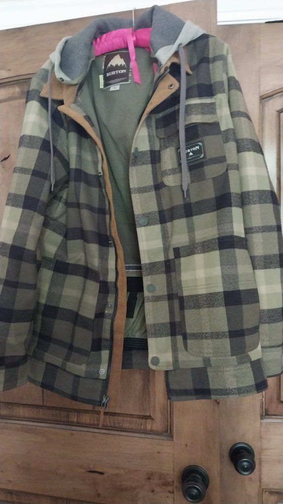 Burton Dryride Flannel Jacket Men's Size M Plaid Winter Coat with Hood