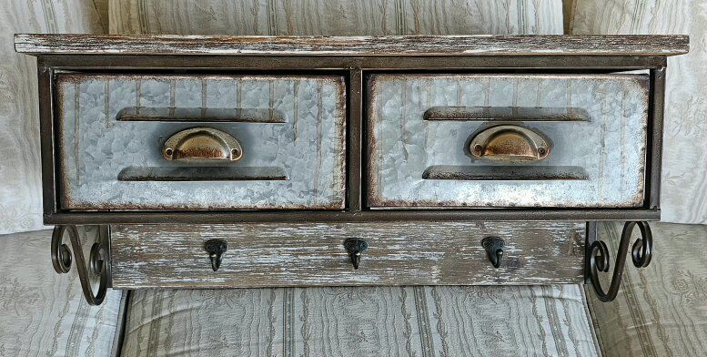 Wood/Metal Shelf with 2 Drawers/ 3 Hooks