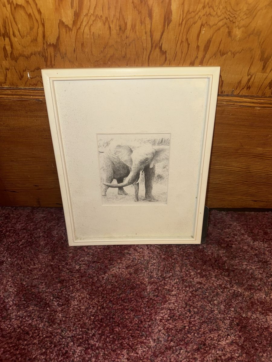 Elephant Pencil Sketch Framed Wall Art, Black and White, Nature Decor