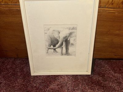 Elephant Pencil Sketch Framed Wall Art, Black and White, Nature Decor