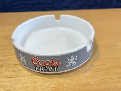 Vintage Coors Light White Ceramic Ashtray 1985