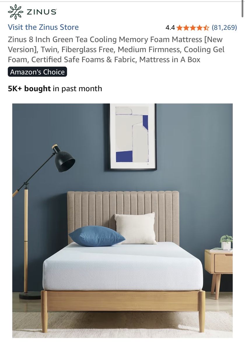 8” Zinus Twin Cooling Mattress