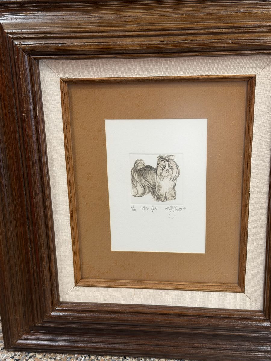 Lhasa Apso Dog Drawing by McGinnis (1980) - Framed Wall Art
