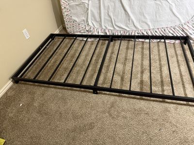 Twin Size Black Metal bed low on the ground for fall risk