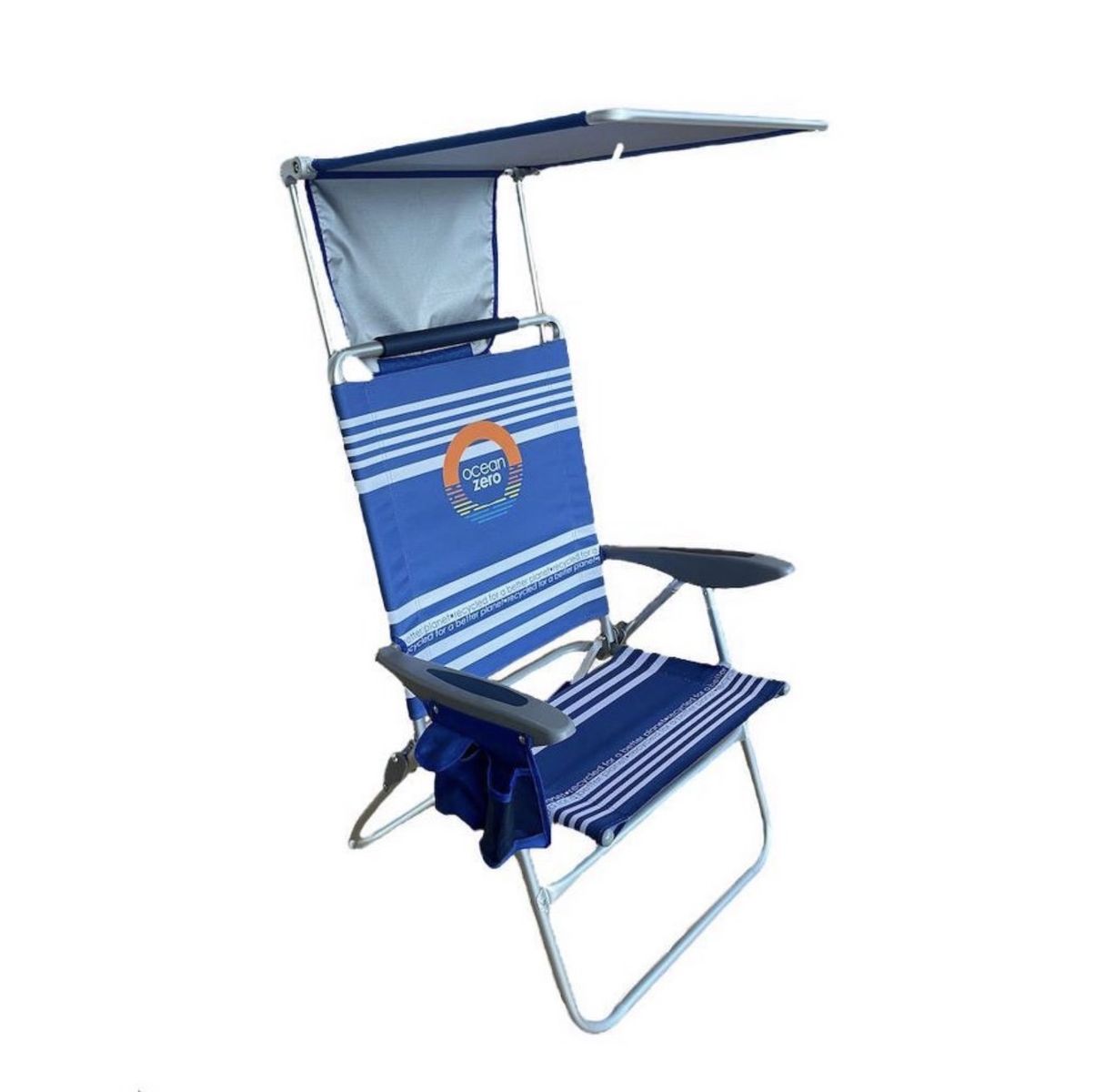 Ocean Zero Sun Block Outdoor Portable Beach Chair Striped: With Umbrella & Cupholder