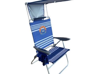 Ocean Zero Sun Block Outdoor Portable Beach Chair Striped: With Umbrella & Cupholder