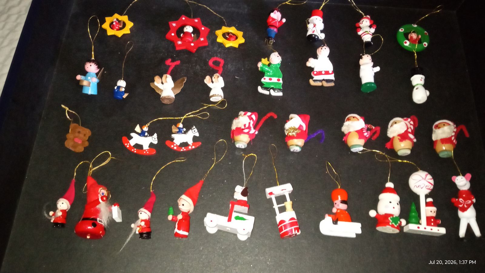 Vintage Hand-Painted Wooden Christmas Ornaments - Set of 25+ Assorted Holiday Figurines