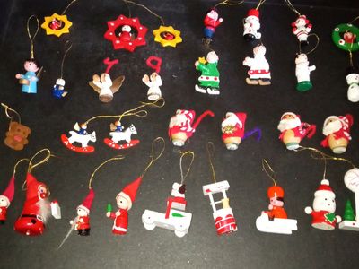Vintage Hand-Painted Wooden Christmas Ornaments - Set of 25+ Assorted Holiday Figurines