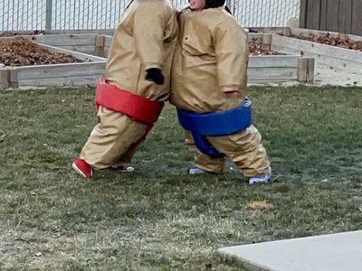 Sumo Wrestler Costume Set - Tan, Red & Blue Belts