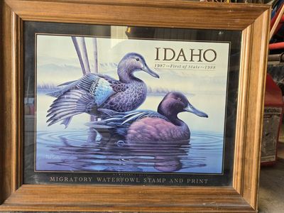 Framed State Waterfowl & Bird Conservation Art Prints - Idaho 1987 & Utah 1986