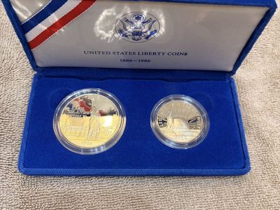 1986 Liberty Proof 2 Coin Set Silver Dollar Clad Half Ellis Island Boxed