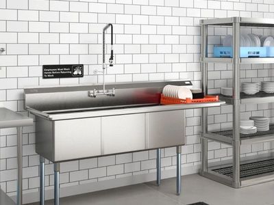 75" Three Compartment 18"x18"x14" Stainless-Steel 18 Guage Commercial Sink w/ Right Drainboard