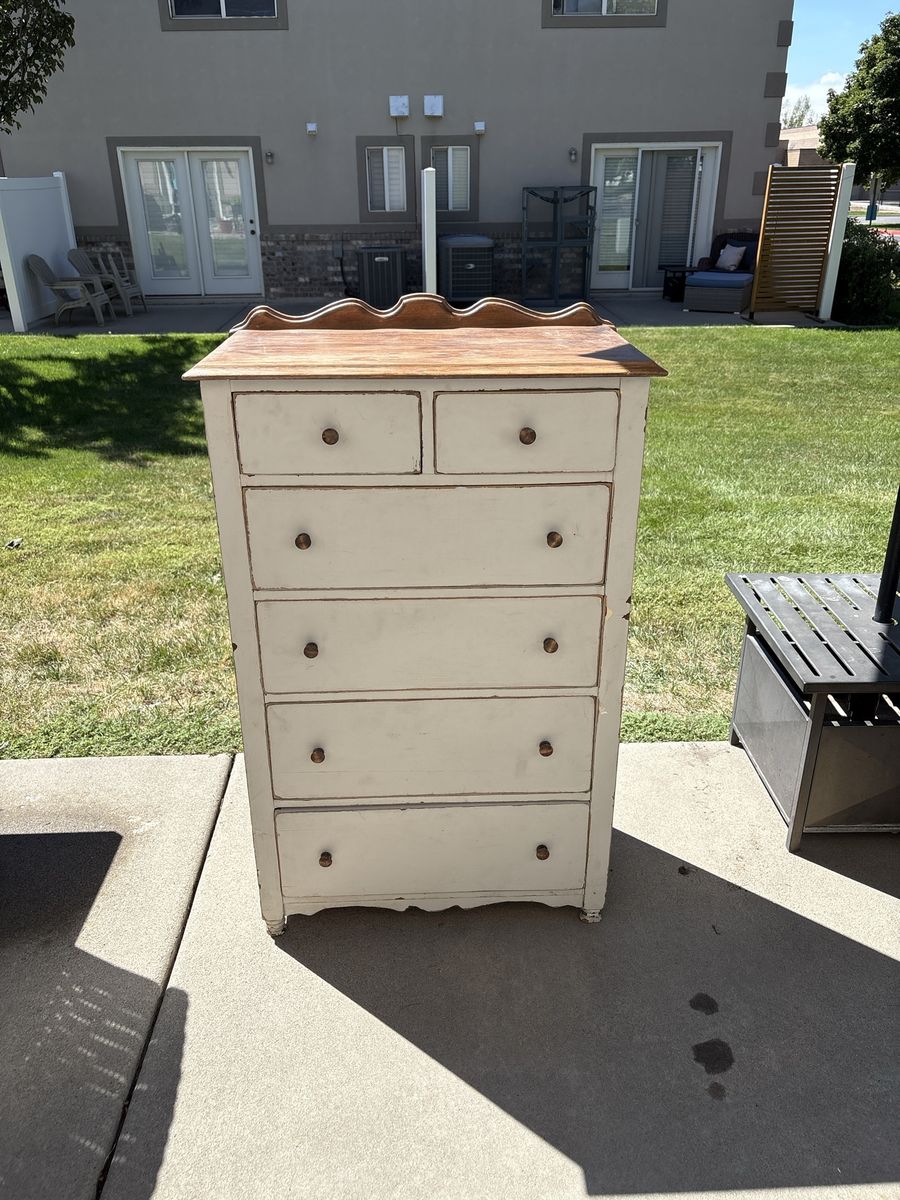 Vintage Painted Wooden Dresser with Natural Wood Top