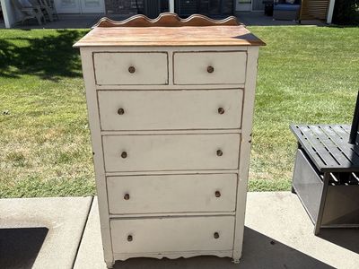 Vintage Painted Wooden Dresser with Natural Wood Top