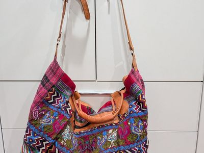 Guatemalan leather and fabric duffel bag