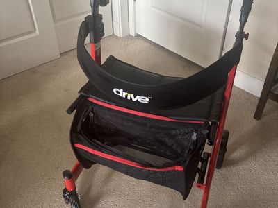 Drive Medical F-22 Nitro Euro Style Rollator Walker, Red, with Seat & Storage