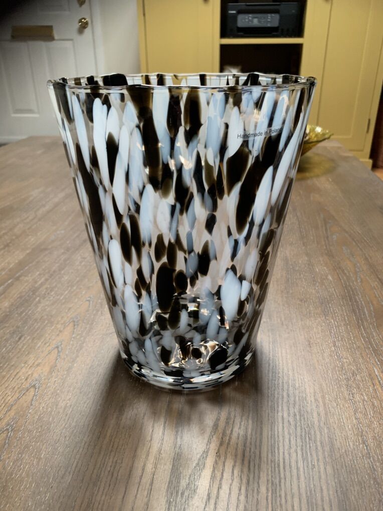 Large Black and White Contemporary Glass Art Vase