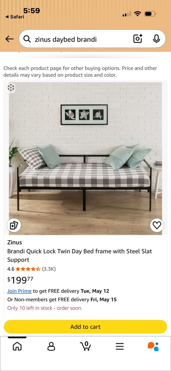 Brandi quick lock twin day bed frame with steel slat support