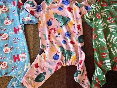 3 cute dog Christmas onesies