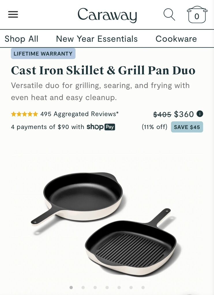 Caraway Cast Iron Skillet & Grill Pan Duo