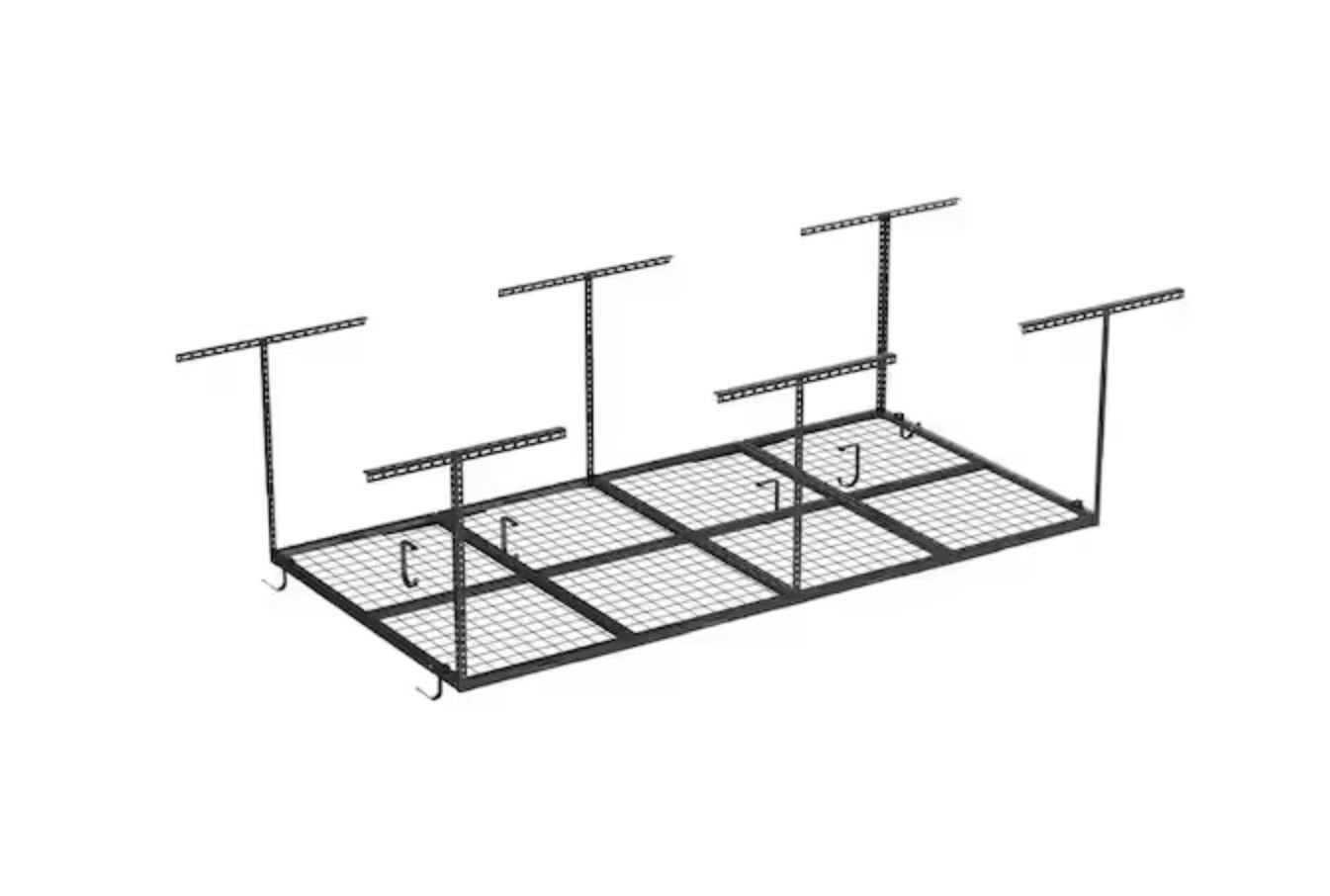 FLEXIMOUNTS OHK Series 48 in. W x 96 in. D x 22-40 in. H Black Ceiling Mounted Overhead Garage Storage Rack with Accessory Hooks