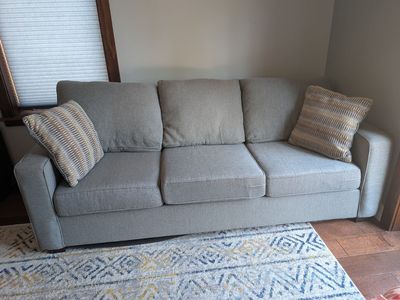 Gray Fabric Couch with Accent Pillows