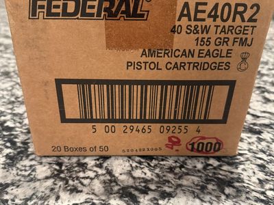 Federal American Eagle .40 S&W 155GR. FMJ 1000 rounds $300.00
