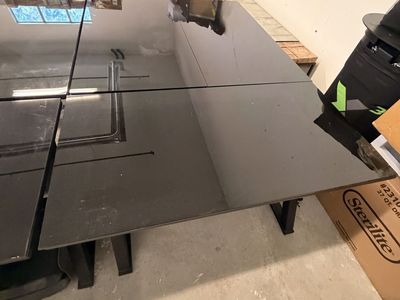 Glass top X frame desks