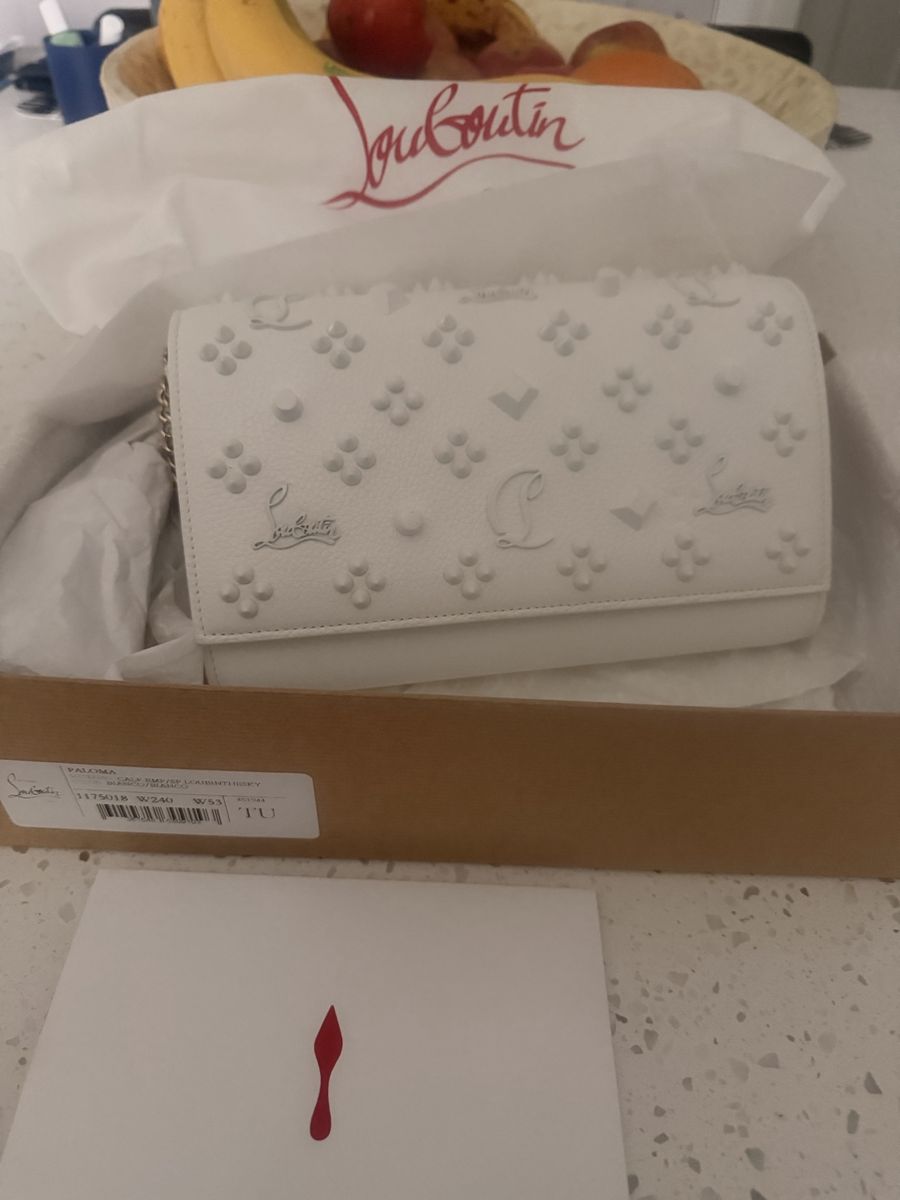Christian Louboutin Paloma White Leather Studded Flap Shoulder Bag with Box