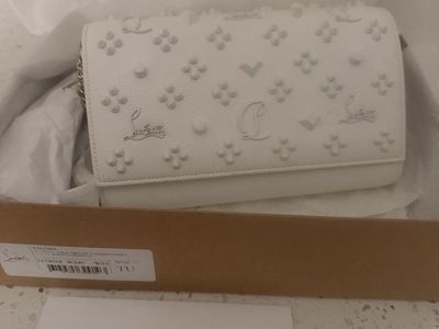 Christian Louboutin Paloma White Leather Studded Flap Shoulder Bag with Box