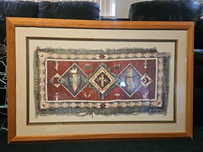 Framed Southwestern Native American Style Tapestry Print Art
