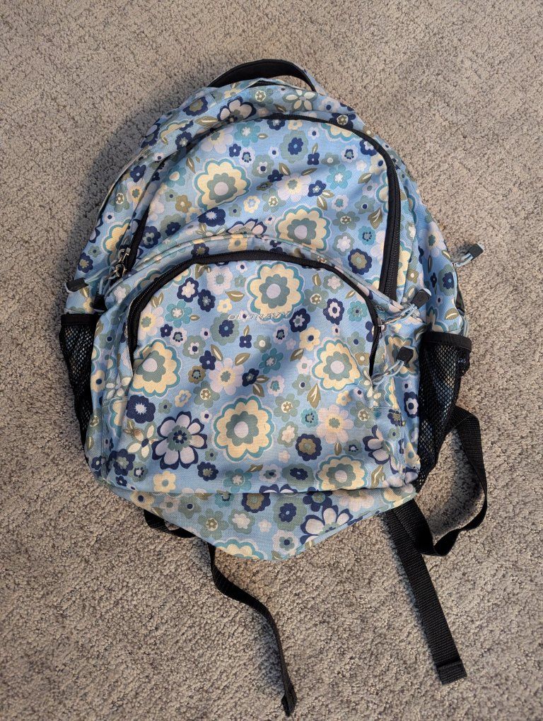 Old Navy Floral Print Backpack Blue Floral Pattern Multi-Pocket Daypack